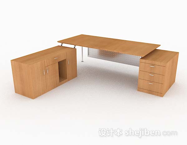 黄色木质办公桌子3d模型下载