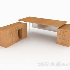黄色木质办公桌子3d模型下载