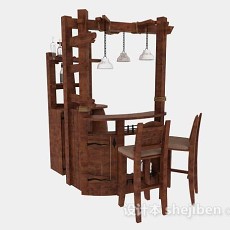木质简约吧台桌椅组合3d模型下载