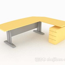 黄色简单办公桌3d模型下载