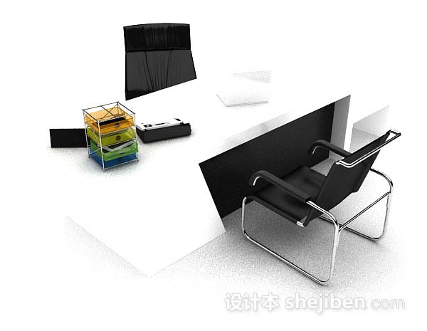 现代黑白简约办公桌椅