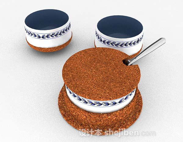 现代风格蓝色陶瓷碗组合3d模型下载