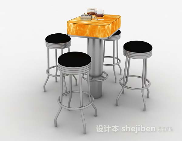 设计本休闲吧台桌椅组合3d模型下载