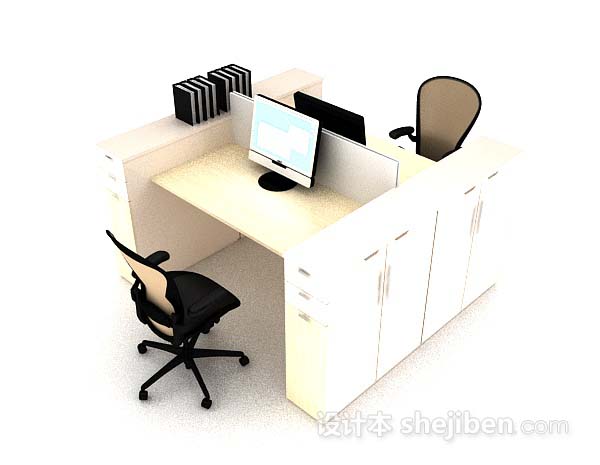 木质简单办公桌椅组合3d模型下载