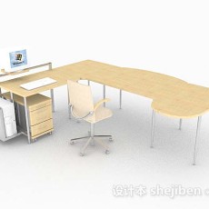 黄色简单木质办公桌3d模型下载