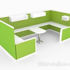 绿色双人办公桌子3d模型下载