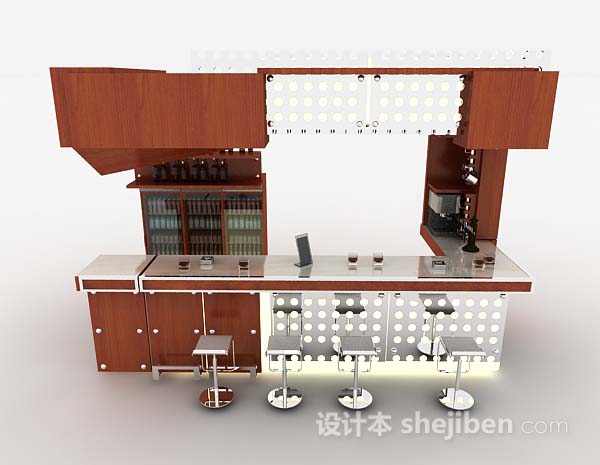 现代风格红棕色木质酒柜吧台3d模型下载