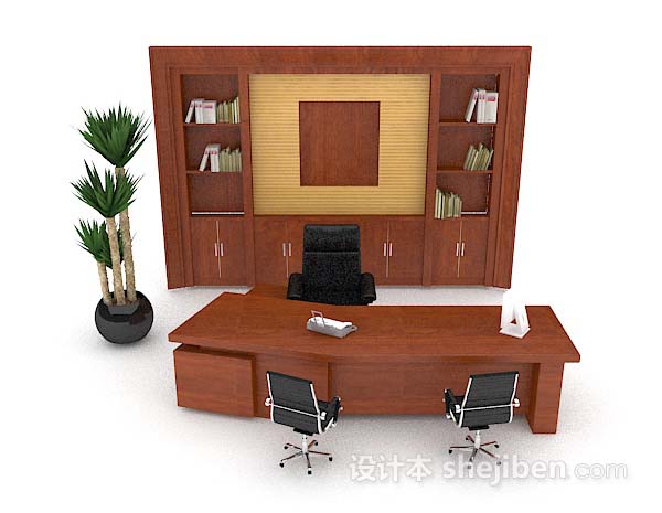 高档木质黄棕色木质办公桌椅