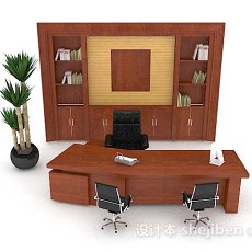 高档木质黄棕色木质办公桌椅3d模型下载