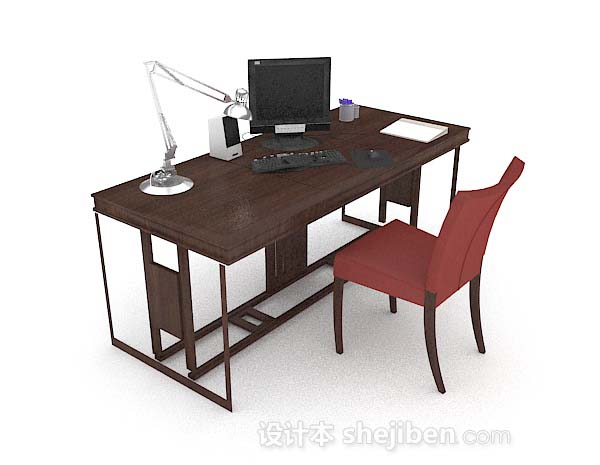 深棕色书桌3d模型下载