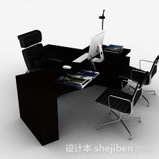 现代简约黑色办公桌椅3d模型下载
