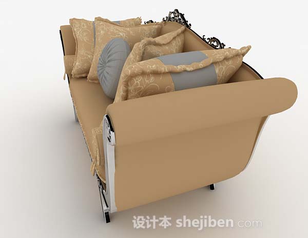免费欧式精致复古棕色双人沙发3d模型下载