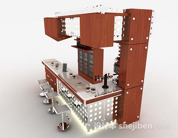 设计本红棕色木质酒柜吧台3d模型下载