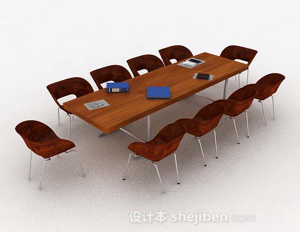 棕色木质会议桌椅组合