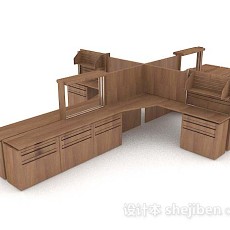 简约棕色木质多人办公桌3d模型下载