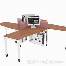四人办公桌3d模型下载