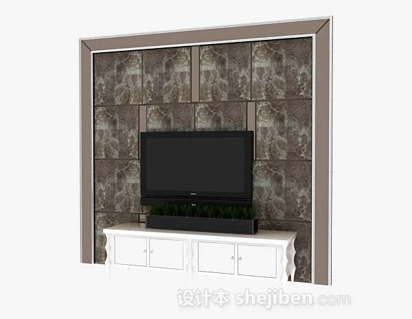 现代风格棕色电视墙3d模型下载