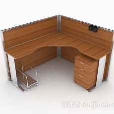 现代木质简单办公桌3d模型下载