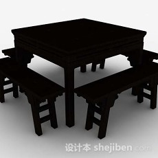 中式四方桌椅椅3d模型下载