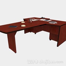 红棕色办公桌子3d模型下载