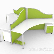 绿色三人办公桌子3d模型下载