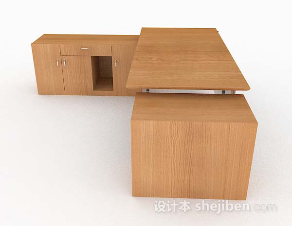 现代风格黄色木质办公桌子3d模型下载