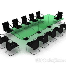 绿色会议桌椅3d模型下载