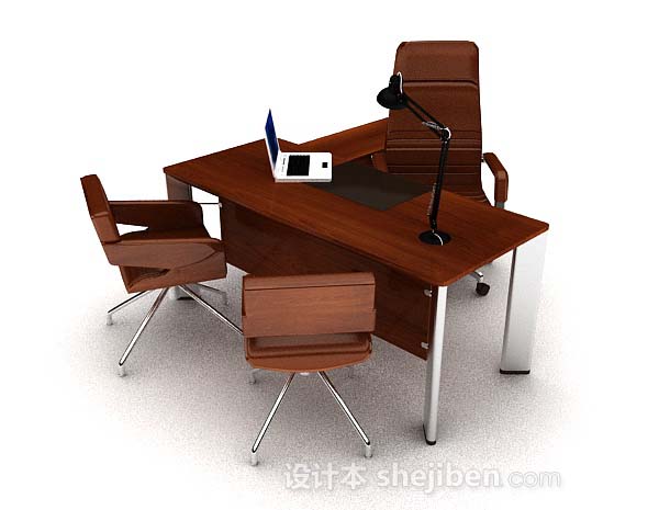 现代棕色木质办公桌椅