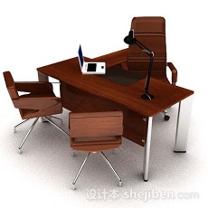 现代棕色木质办公桌椅3d模型下载