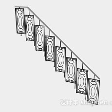 中式黑色铁艺楼梯栏杆3d模型下载