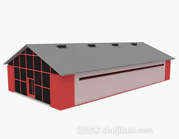 木质红色平房3d模型下载