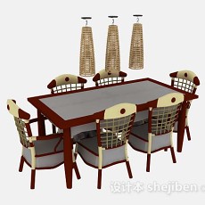 东南亚棕色餐桌椅3d模型下载