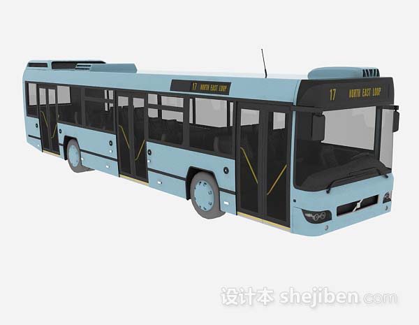 现代风格蓝色公交车3d模型下载
