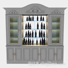 灰色木质酒柜3d模型下载