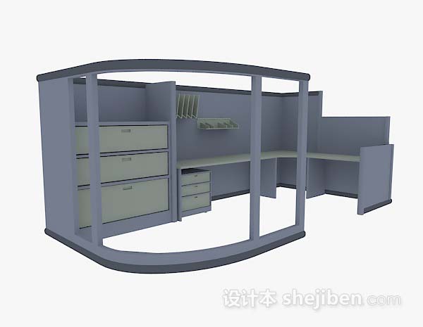 蓝色木质办公桌3d模型下载