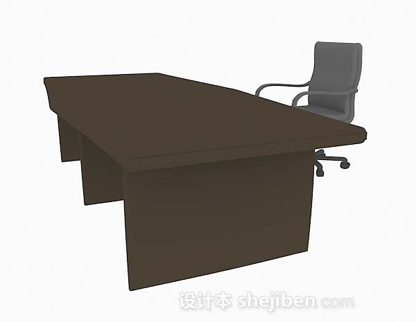 棕色办公桌椅3d模型下载