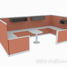 橙色办公桌3d模型下载