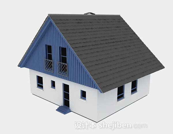 现代风格蓝色小木屋3d模型下载