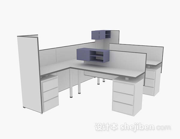 白色简约办公桌3d模型下载