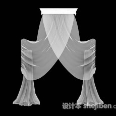 白色纱质窗帘3d模型下载