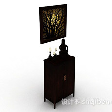 棕色木质装饰厅柜3d模型下载