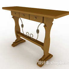 欧式黄棕色书桌3d模型下载