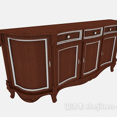 欧式木质棕色厅柜3d模型下载