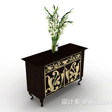中式木质雕花厅柜3d模型下载