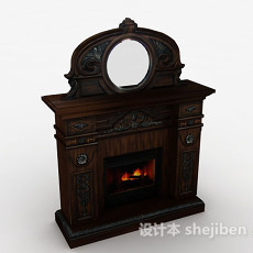 棕色木质壁炉3d模型下载