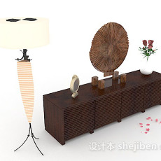 新中式木质装饰厅柜3d模型下载