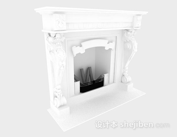现代风格白色壁炉3d模型下载