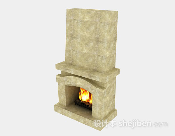 现代风格棕色简约石壁炉3d模型下载
