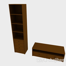 木质棕色组合厅柜3d模型下载