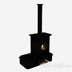 黑色石壁炉3d模型下载